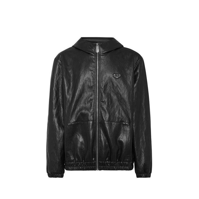 PHILIPP PLEIN 2026年新款春秋款休闲连帽外套男士黑色时尚夹克