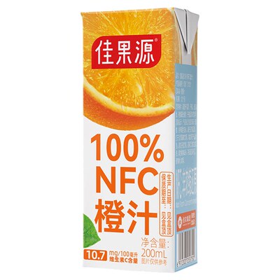 佳果源100%NFC橙汁200ml*8盒礼盒装产地鲜果原榨补每日维生素C