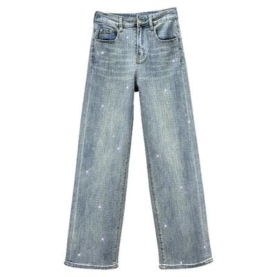 满天星烫钻牛仔直筒裤女2025年春