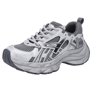 热风厚底老爹鞋女2025年冬季新款银灰色运动休闲鞋百搭增高女鞋子