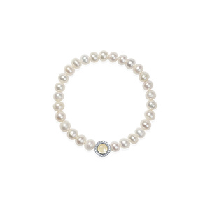 京润珍珠 灵念925银淡水珍珠手链6.3-7.3mm扁圆形白色水晶手串女D