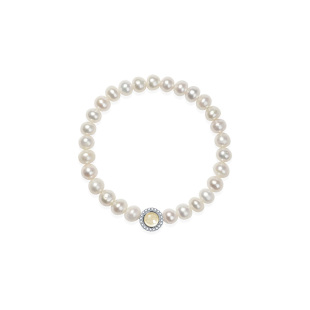 京润珍珠 灵念925银淡水珍珠手链6.3-7.3mm扁圆形白色水晶手串女D