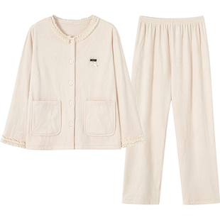 马克公主艺术生睡衣女秋冬款海岛绒甜美恒温薄绒套装可外穿家居服