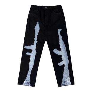 WithoutMe/［SUC］Remake解构流苏AK47拼接RPG嘻哈宽松直筒牛仔裤