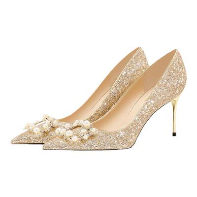 空气棉亮片婚鞋主婚纱高跟新娘鞋