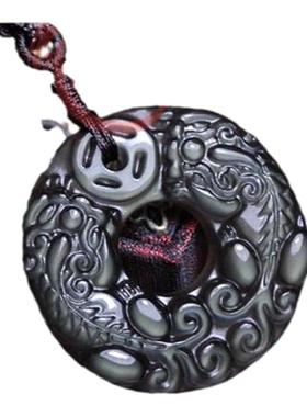 彩虹眼黑曜石平安扣招财纳福吊坠