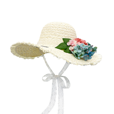花朵飘带草帽女夏季海边沙滩度假