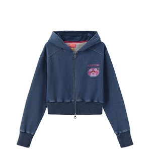 wigglewiggle26年春秋季短款连帽双头拉链卫衣可爱女装多巴胺穿搭