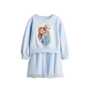 【迪士尼系列】HM童装儿童女童2件式冬艾莎公主衬衫卫衣裙1200388