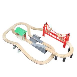 木质轨道车手推车小火车轨道套装电动车头拼装高架桥积木儿童玩具