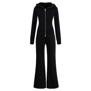 怪力酱 加绒连帽拉链卫衣套装女秋冬修身显瘦开衫低腰休闲卫裤子