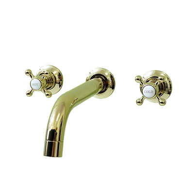 过WS 出口英国原单 NP嘴 金色复古陶瓷双把手 暗装入墙式面盆龙头