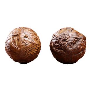 天然绿檀紫檀木龙凤呈祥龙年吉祥物保健球把玩球木雕手把件按摩球