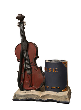 复古萨克斯小提琴书本装饰树脂笔筒摆件客厅书房桌面摆设学生艺术