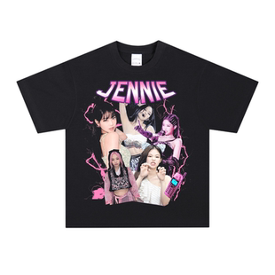 BLACKPINK数码直喷美式纯棉透气连帽卫衣女团印花复古宽松长短袖