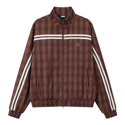 CryingCenter 红棕双杠格纹运动夹克上衣裤子套装 哭喊中心