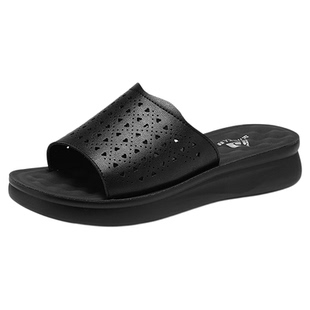 足力健老人鞋官方简约舒适厚底露趾一字拖2026春季休闲时尚凉拖鞋