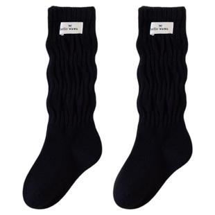 女童长筒袜子儿童冬季加厚保暖纯色棉袜小腿袜中大童小学生堆堆袜