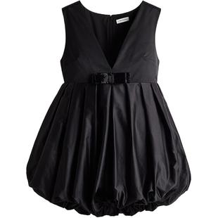 HM女装连衣裙冬季v领无袖锻质泡泡下摆礼服party小礼裙1260286