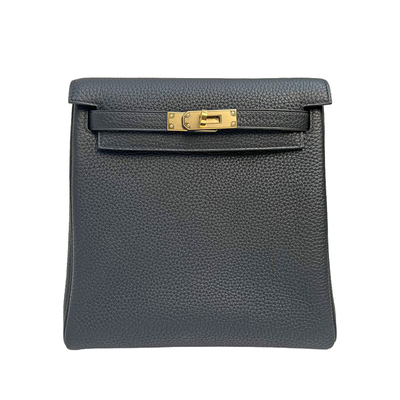 Kelly Ado 22cm手缝双肩包 Clemence牛皮蜡线休闲百搭 黑色