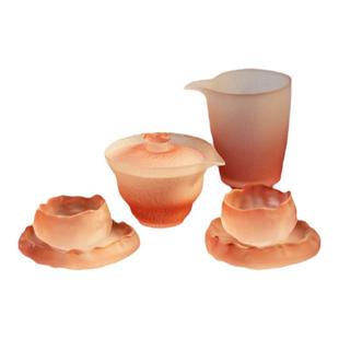 高端手工粉色磨砂功夫茶具家用高档盖碗公道杯套装办公室品茶杯