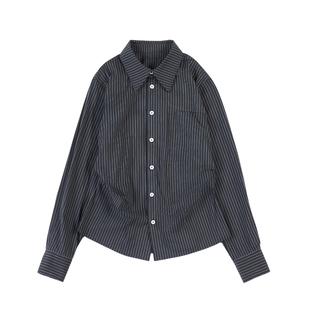 【李维嘉同款】散养文化「银映」条纹长袖衬衫立体抽褶中性衬衣