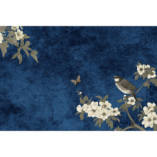 新中式高雅艺术地垫入户门宝蓝藏青色进门门垫室内外玄关地毯定制