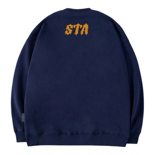 STA潮牌美式复古圆领套头卫衣男女款宽松休闲百搭情侣上衣打底衫