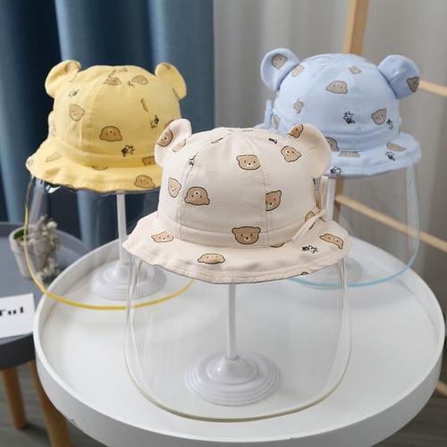 新品 儿童防飞沫渔夫帽遮面透明护脸防护男女宝宝春秋吐沫婴儿遮