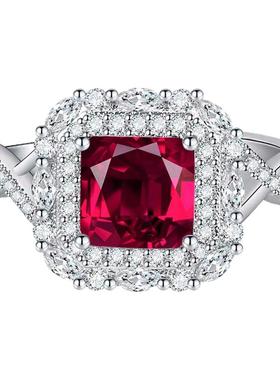 时尚轻奢方钻红宝石戒指