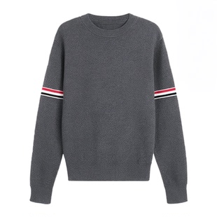 TUMA TB条纹套头长袖圆领毛衣情侣款羊毛撞色针织衫宽松毛线上衣