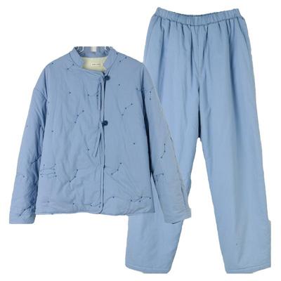 女冬加厚纯棉夹棉保暖家居服套装