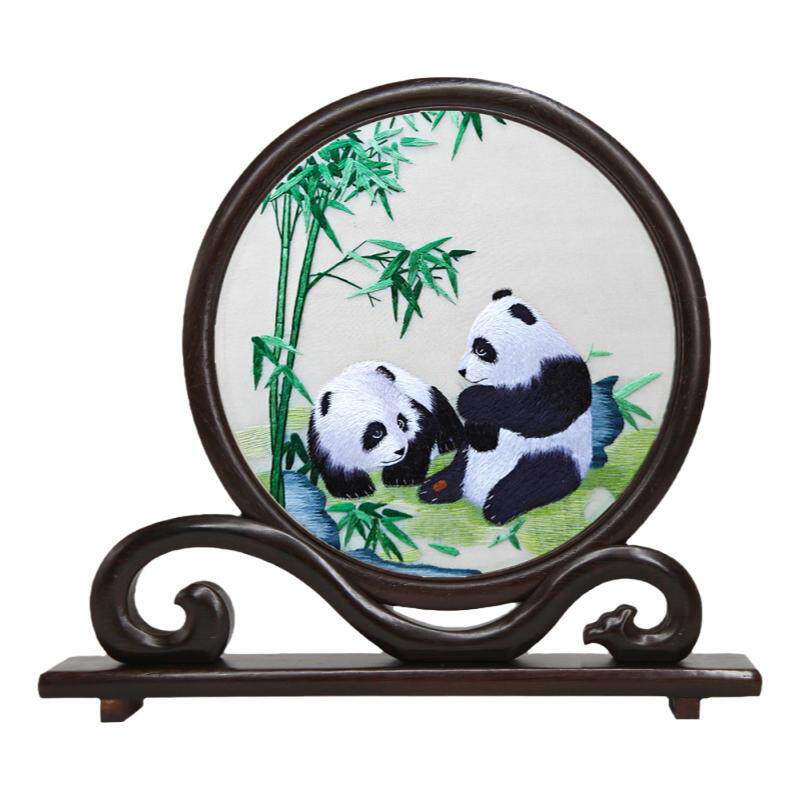 非遗蜀绣熊猫手工刺绣摆件中国特色礼物送老外四川成都特产伴手礼