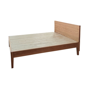 北欧日式橡木定制小户型实木床薄床头齐边高铺板黑胡桃硬板架子床