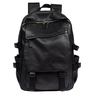 慢时光头层牛皮双肩包男休闲通勤背包16寸电脑包黑色书包旅行背包