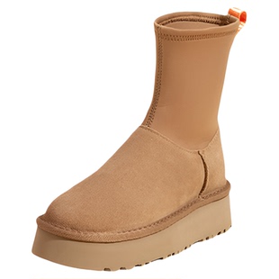 2024冬季新款雪地靴女加绒增高厚底铅笔靴迪普靴桑坡真羊皮毛一体