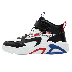 特步童鞋2026年秋冬儿童加绒保暖棉鞋男童高帮板鞋魔术贴运动鞋子