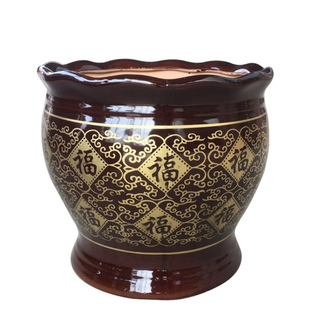 中大特大号荷口古铜福字缸形散尾葵绿萝发财树特大号高筒陶瓷花盆