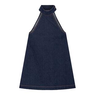 娜扎同款复古蓝挂脖牛仔连衣裙女夏气质显瘦宽松露肩吊带背心短裙