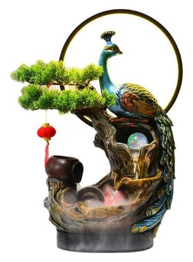 新中式假山流水摆件循环水孔雀