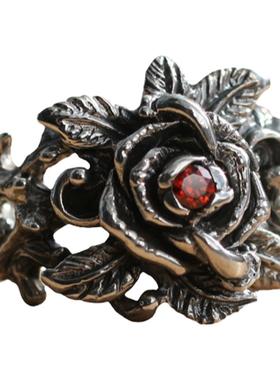 MS俏金族进口银饰Bld&Mry风格玫瑰戒指蔷薇镶嵌红石榴蔓藤女士新