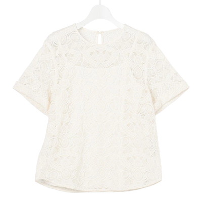 棉混纺镂空绣花短袖衬衣商场同款