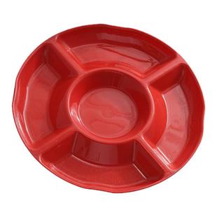 喜庆红色干果拼盘水果五格盘家用大号糖果盘调料盘创意干果盘子