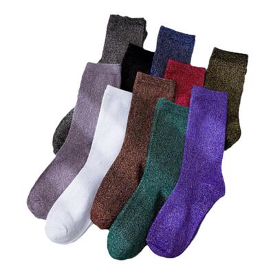 秋冬金银丝中筒袜女ins潮堆堆袜