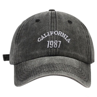 韩版复古牛仔灰棒球帽1987数字美式做旧男女情侣ins百搭鸭舌帽子