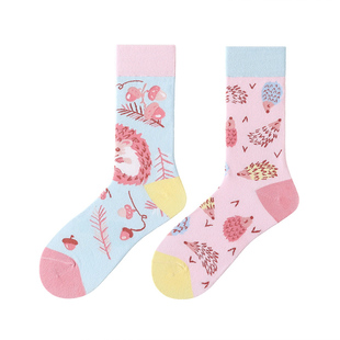 冬马年福财新年AB不对称鸳鸯袜子招财猫长筒袜百搭个性棉质透气潮