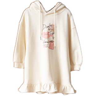 韩系软萌风~韩国女童2026春装新款洋气连帽卫衣裙子宝宝纯棉长袖