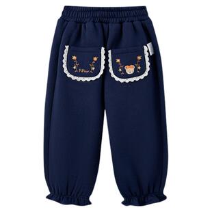 PawinPaw卡通小熊童装25年秋冬新款女宝宝休闲加绒卫裤花边束脚裤