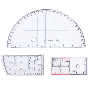 地图测量尺作战半圆尺测量三件套阵地作业尺坐标梯尺地形学作业尺地理坐标尺作图工具识图尺小指挥尺