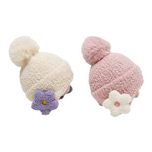 儿童护耳帽宝宝毛绒保暖婴儿针织帽子红色女童毛线帽秋冬新款外出